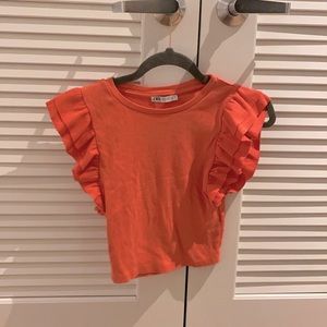 Coral Ruffled Crop T